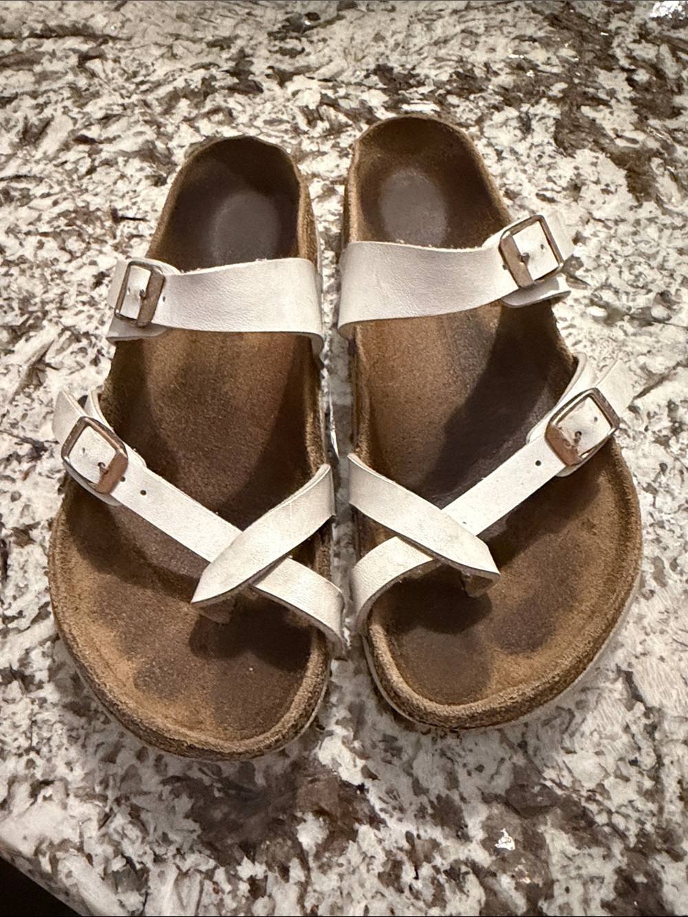Birkenstock White Crisscross Leather Slide Sandals size 39